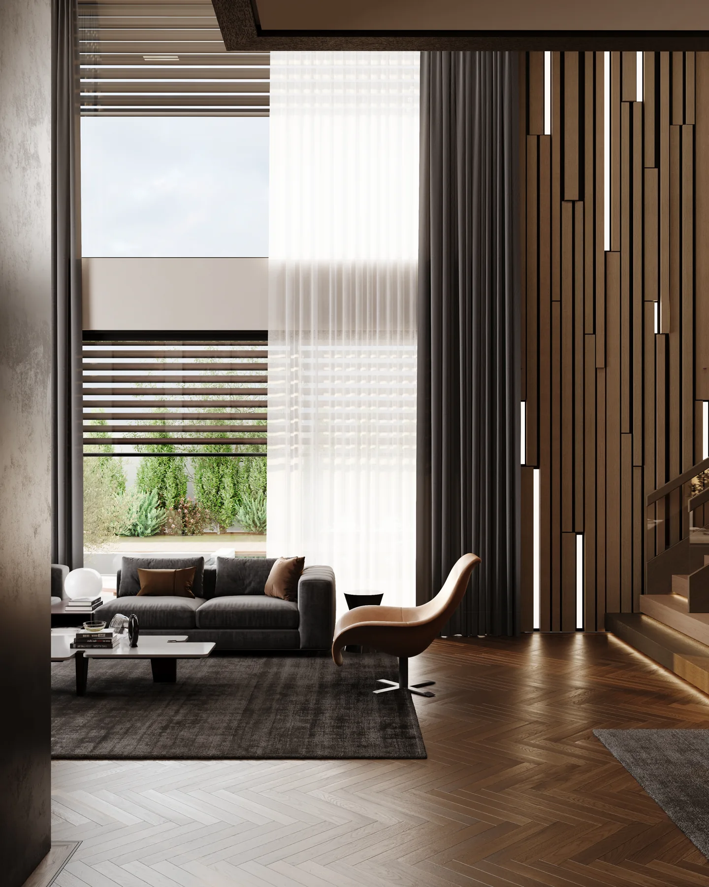 Private Residence — Living, Dining & Kitchen, living area design visualization 4