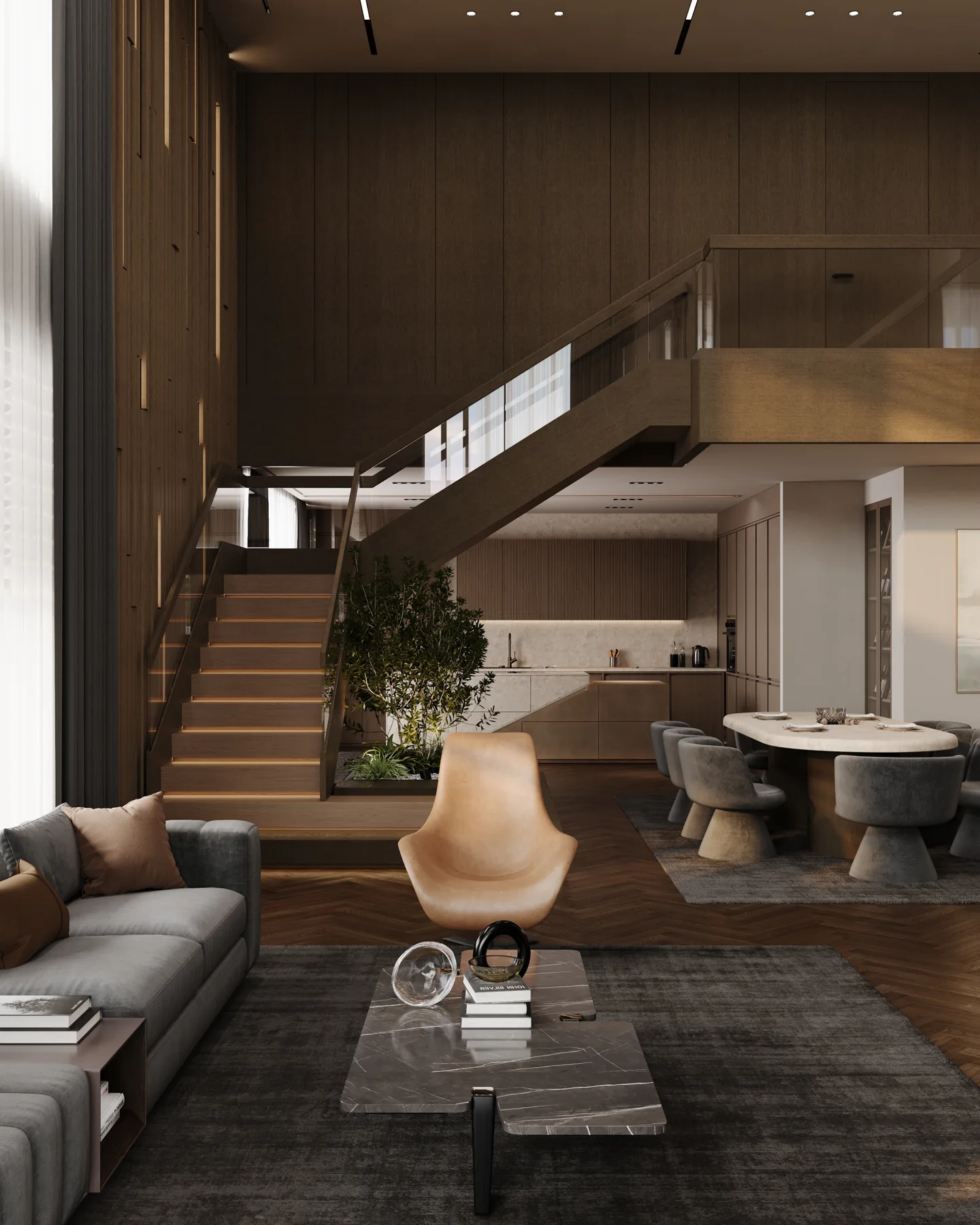Private Residence — Living, Dining & Kitchen, living area design visualization 5