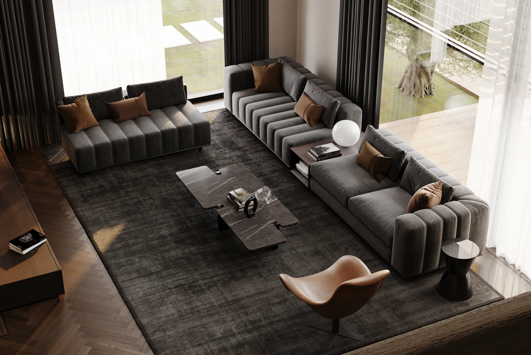 Private Residence — Living, Dining & Kitchen, living area design visualization 7