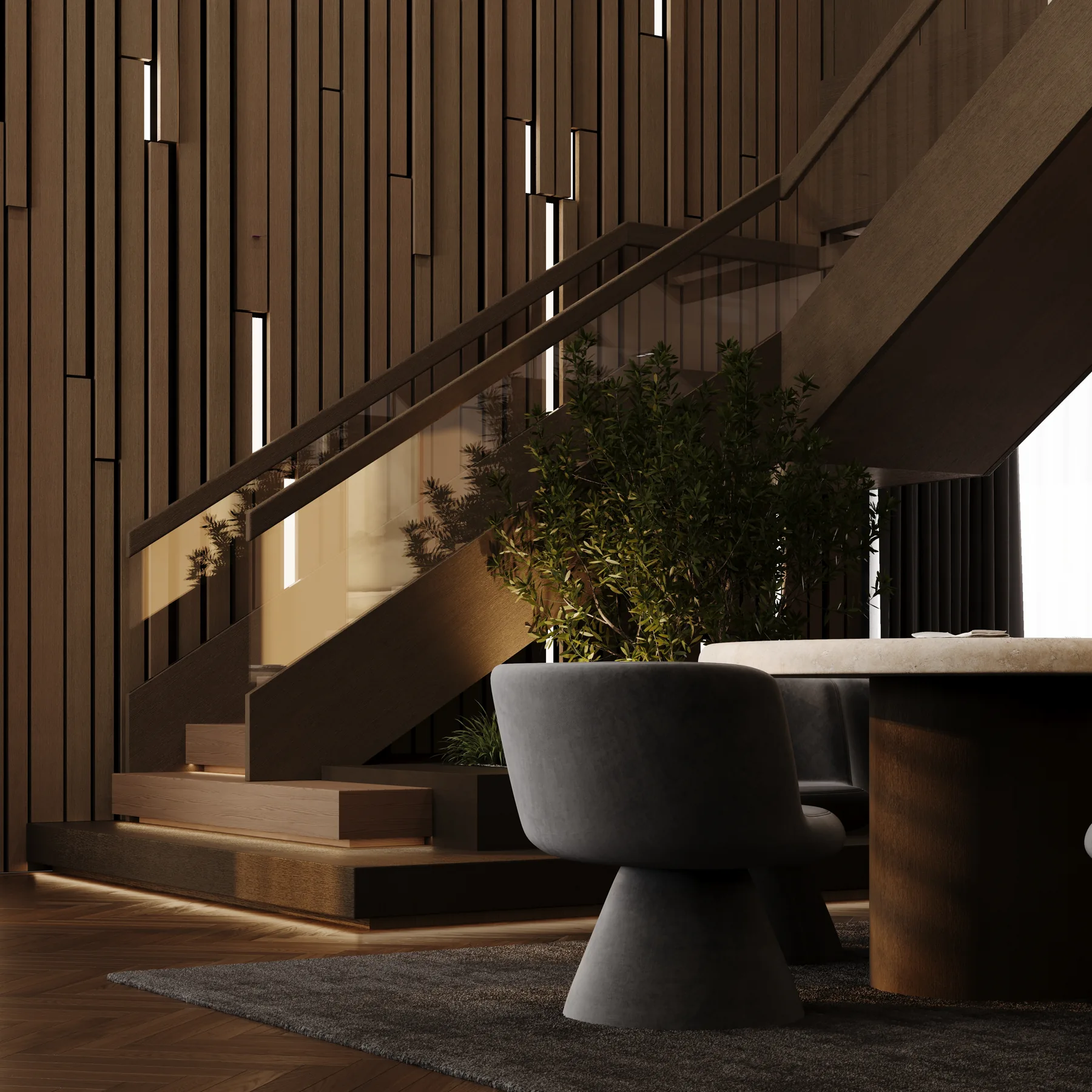 Private Residence — Living, Dining & Kitchen, dining area design visualization 9