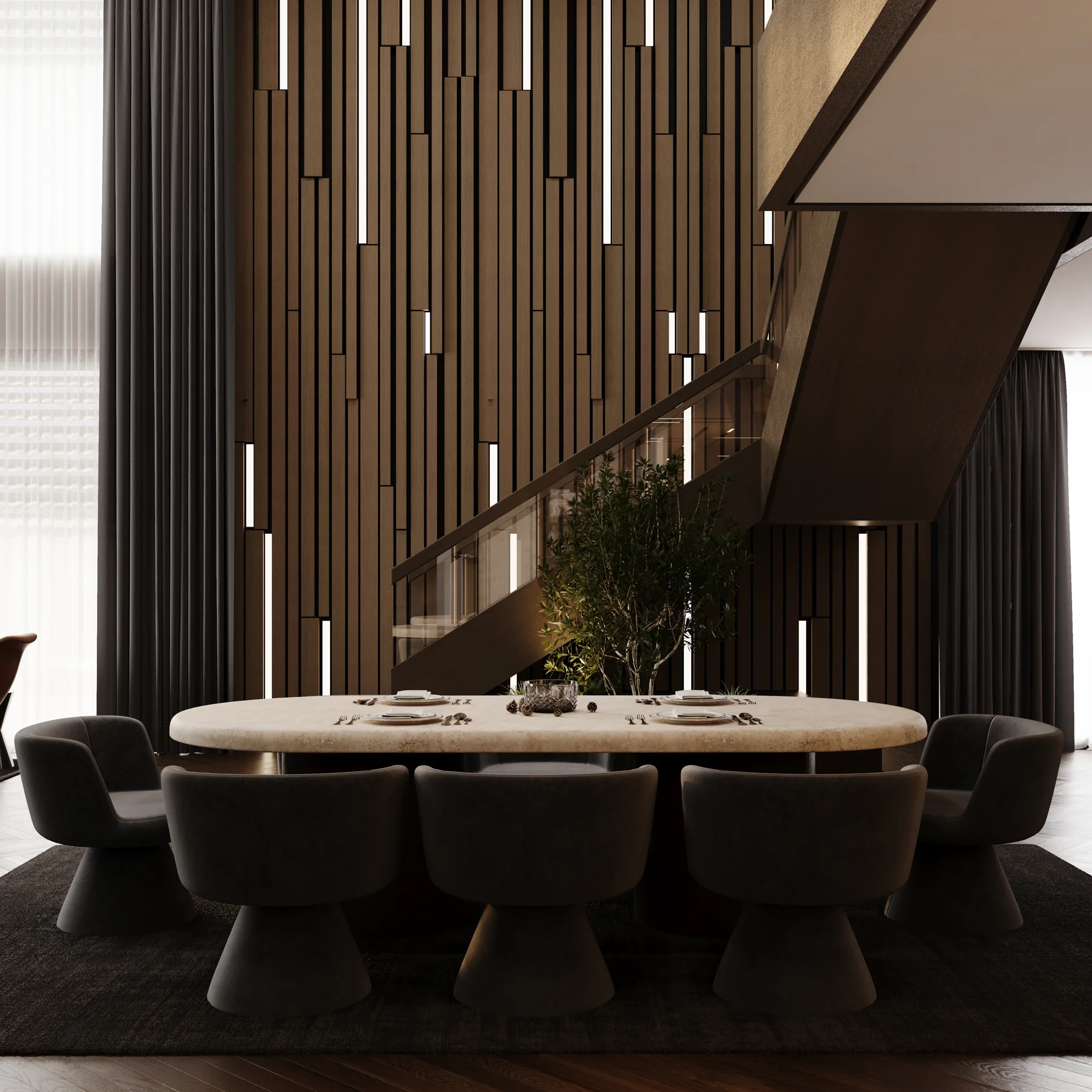 Private Residence — Living, Dining & Kitchen, dining area design visualization 10